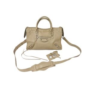 BALENCIAGA Classic Metallic City Bag Handbag Shoulder Beige
